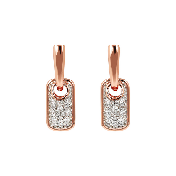 Pendant Earrings with Pavé Rectangular Element in Cubic Zirconia