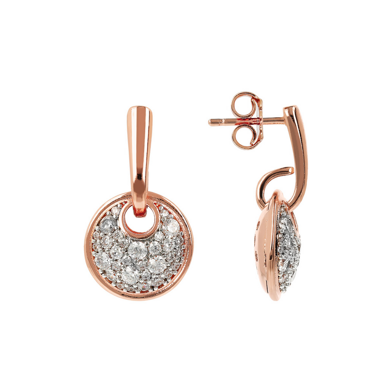 Pendant Earrings with Round Pavé Element in Cubic Zirconia