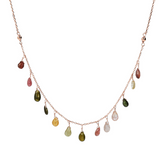 Necklace with Teardrop Multicolored Tourmaline Pendants