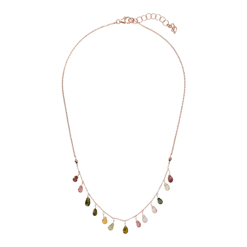 Necklace with Teardrop Multicolored Tourmaline Pendants