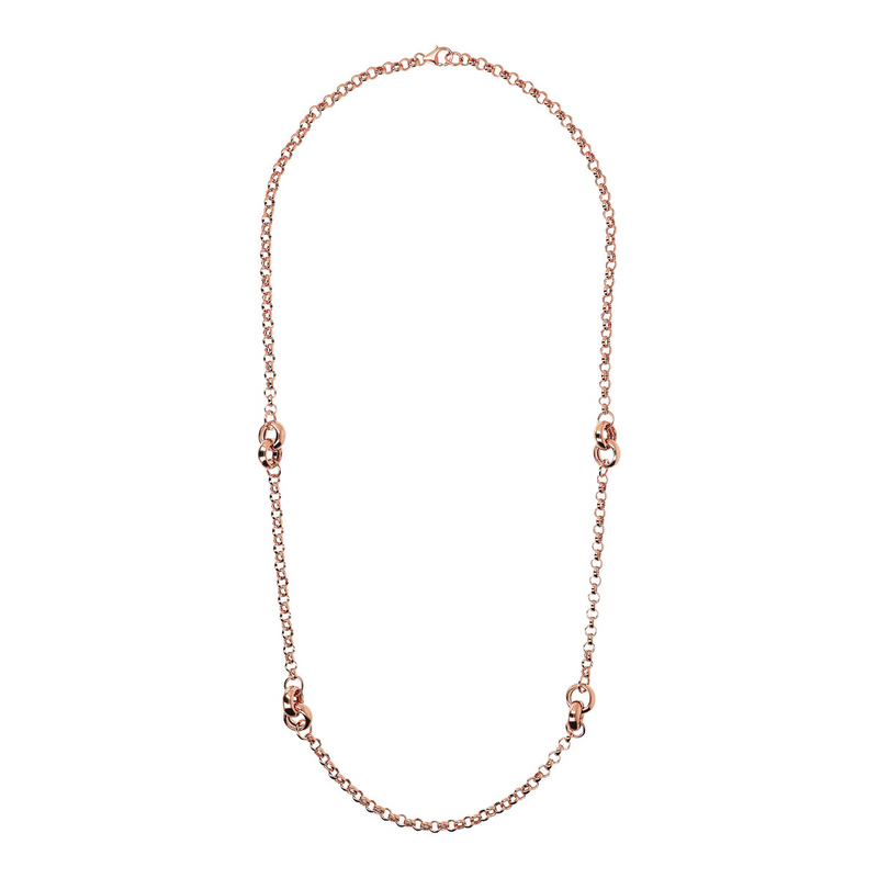 Long Rolo Chain Necklace with Intertwined Double Rings Station