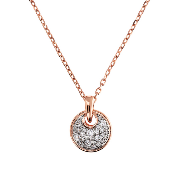 Forzatina Chain Necklace with Round Pavé Pendant in Cubic Zirconia