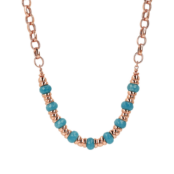 Rolo Chain Necklace with Golden Rosé and Faceted Natural Stone