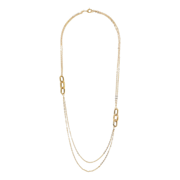 Long Golden Multistrand Double Necklace with Oval Links