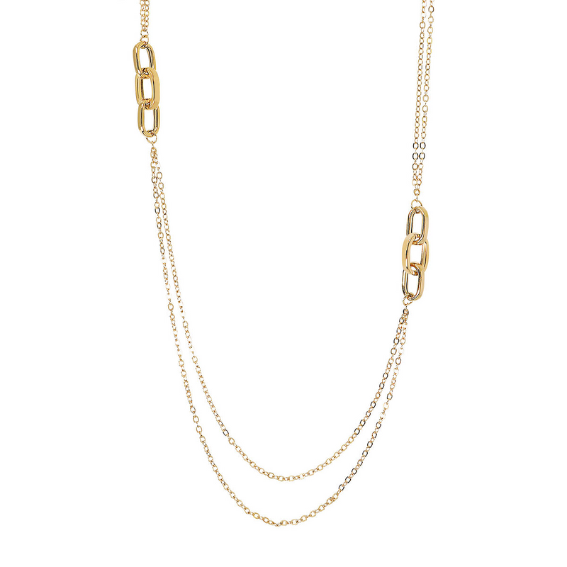 Lange goldene mehrsträngige Halskette mit ovalen Gliedern