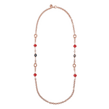 Long Rolo Chain Necklace with Natural Stones and White Freshwater Pearls Ø 10/11 mm