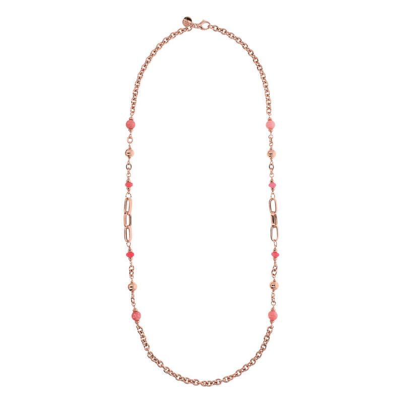 Rolo Chain Necklace and Rectangular Links with Quartzite Natural Stone Spheres