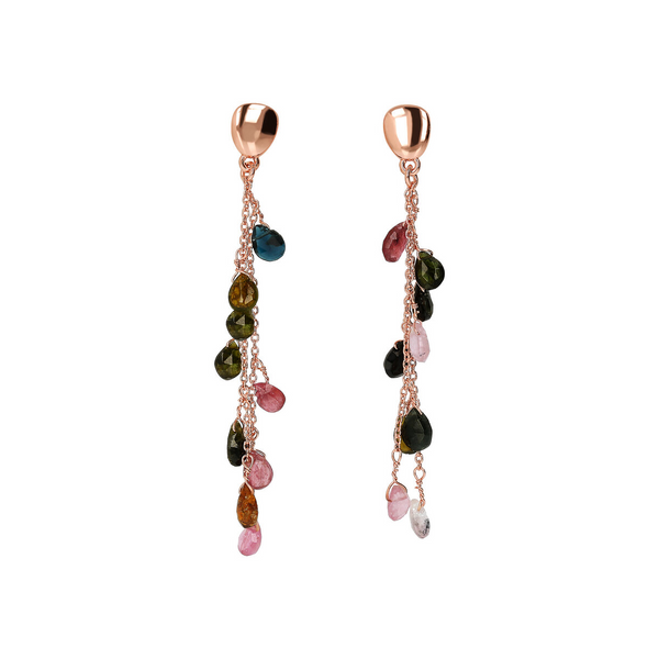Multicolored Tourmaline Drop Earrings with Pendants
