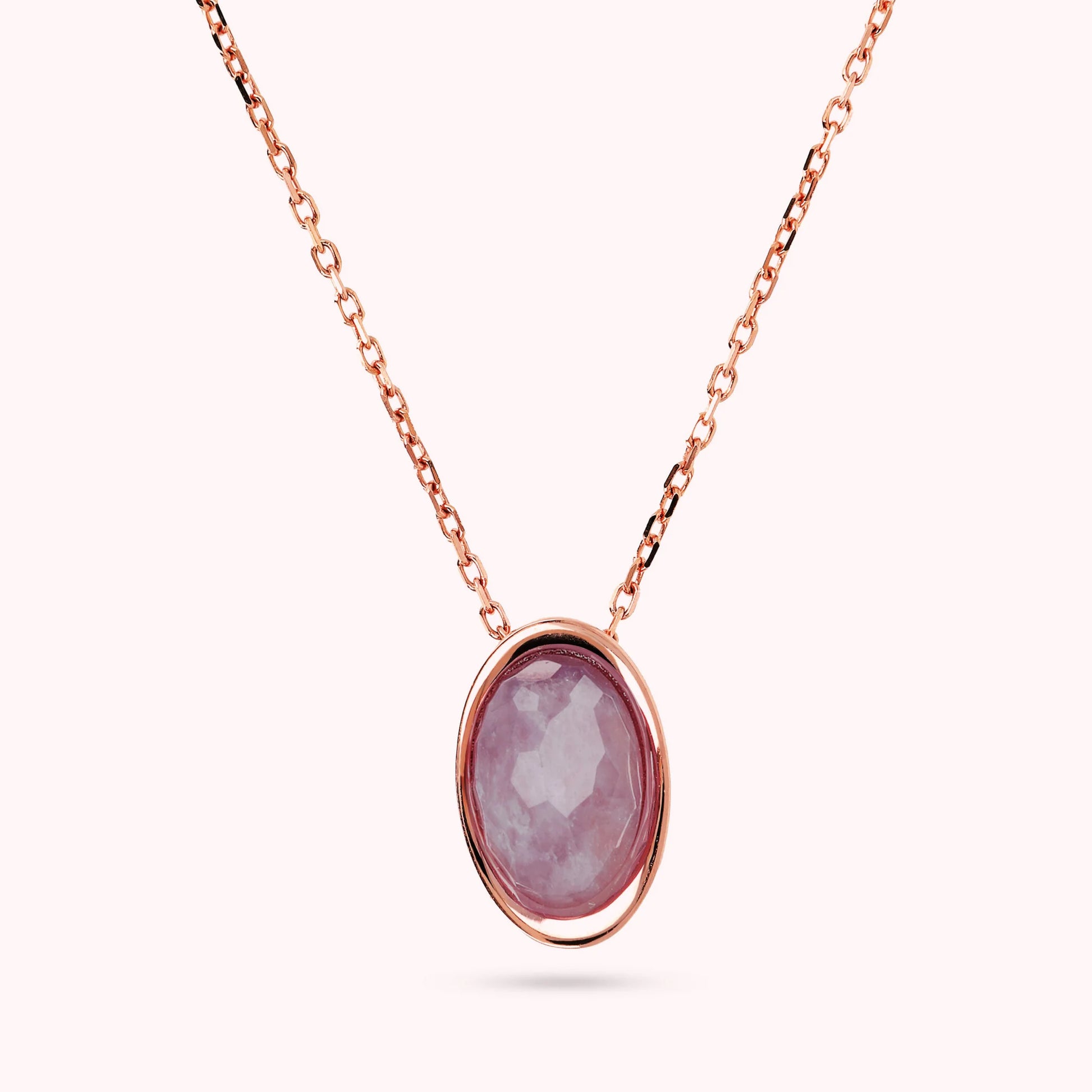 Collana Catena Forzatina con Pendente in Pietra Naturale Ovale Sfaccettata