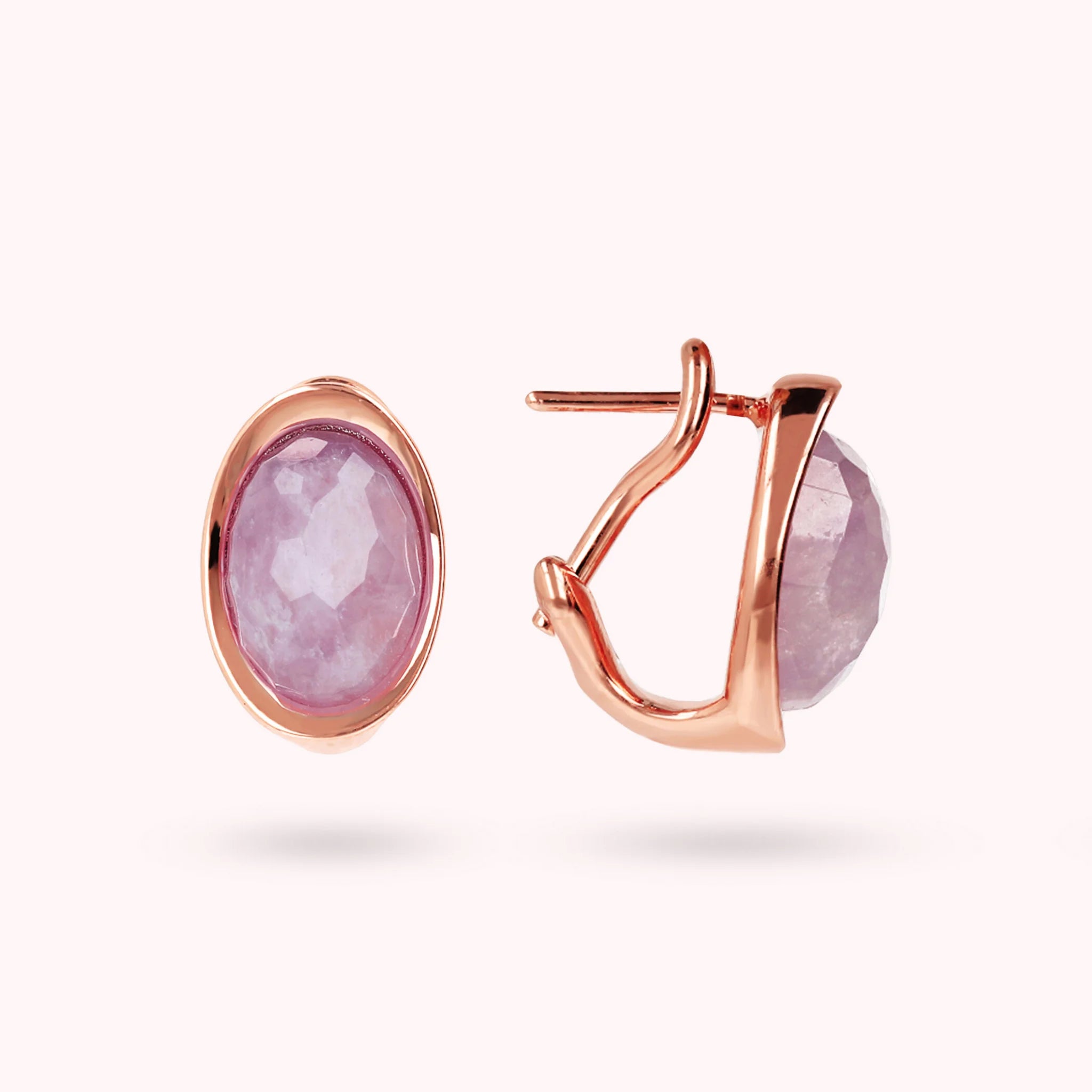 Lobe Earrings with Faceted Oval Natural Stone