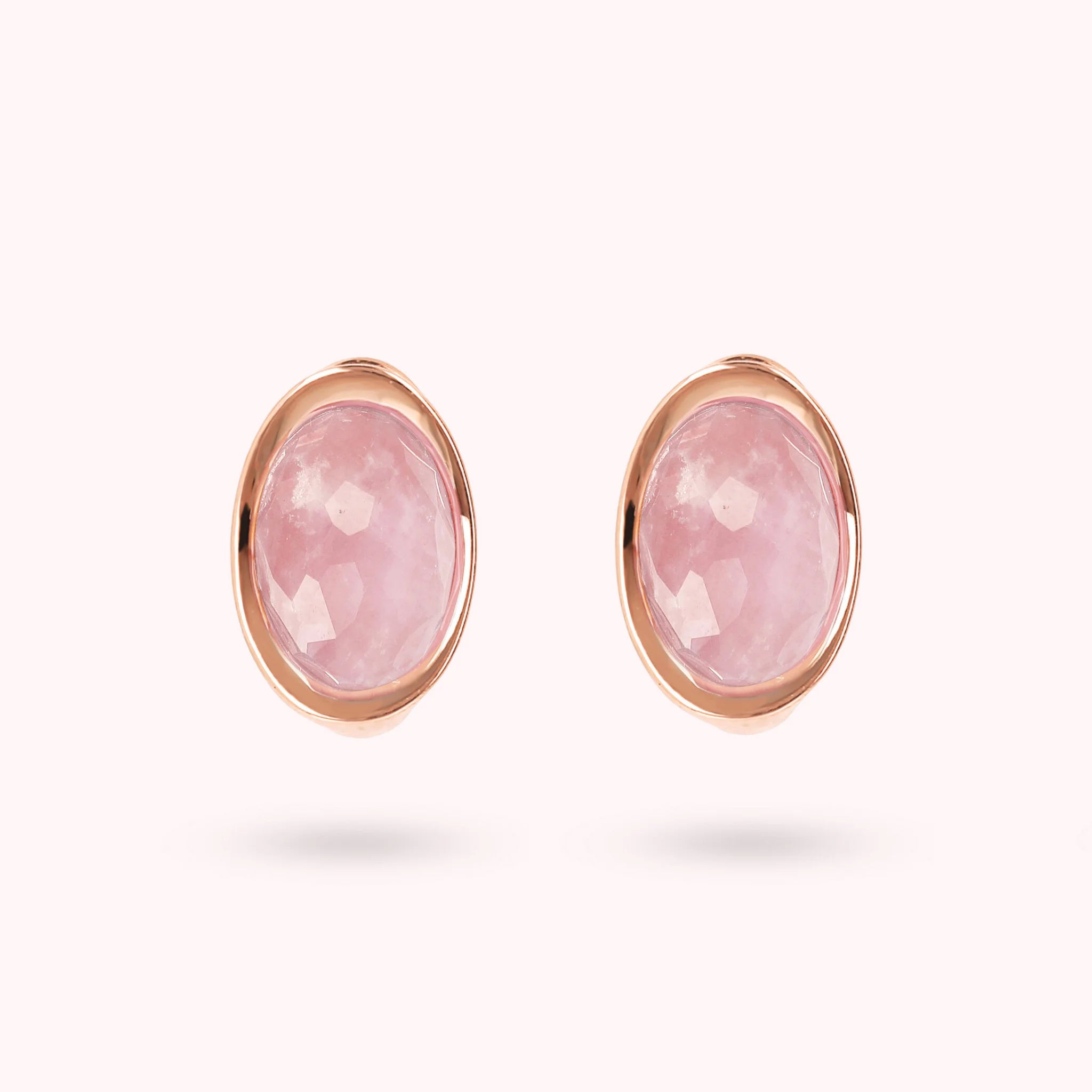 Lobe Earrings with Faceted Oval Natural Stone