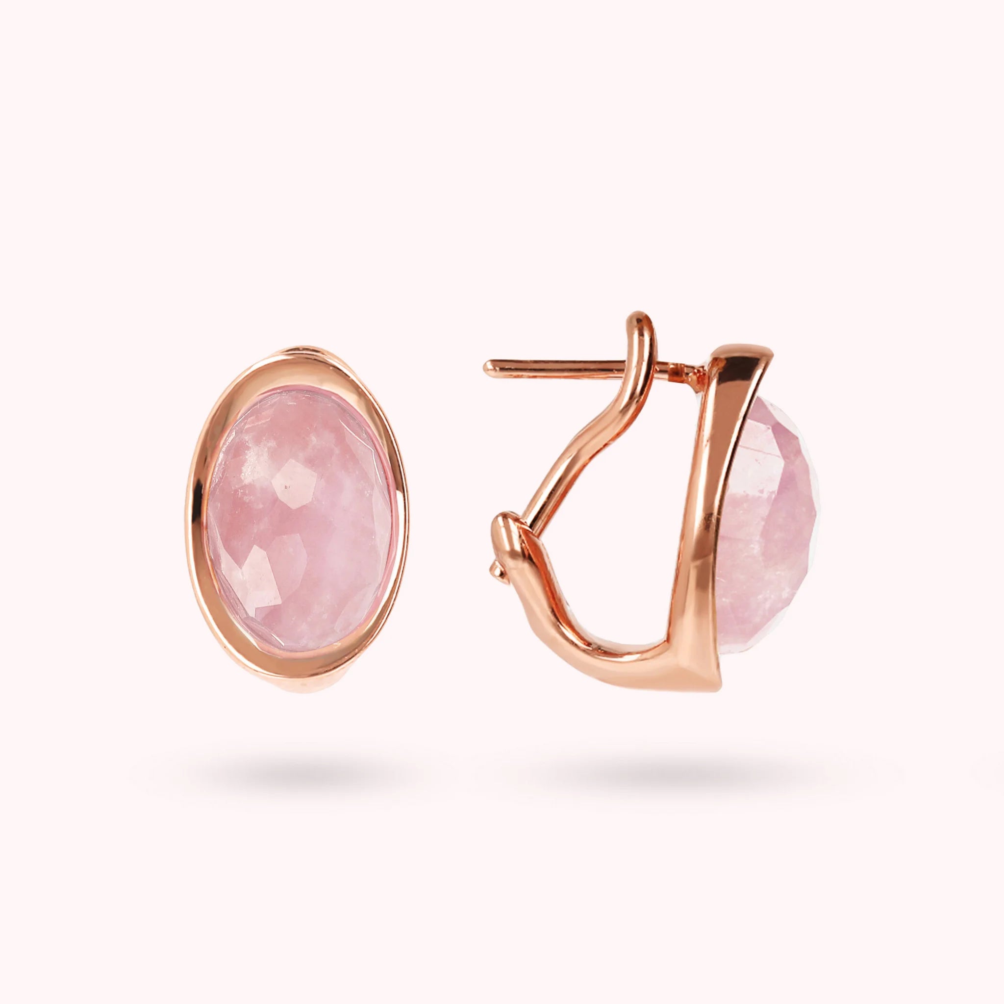 Lobe Earrings with Faceted Oval Natural Stone