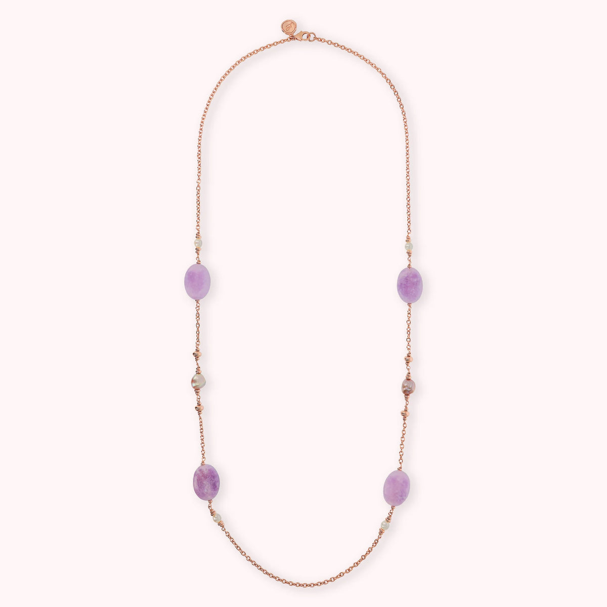 Rolo Chain Necklace with Purple Quartzite and Multicolored Freshwater Pearls Ø 6/9 mm
