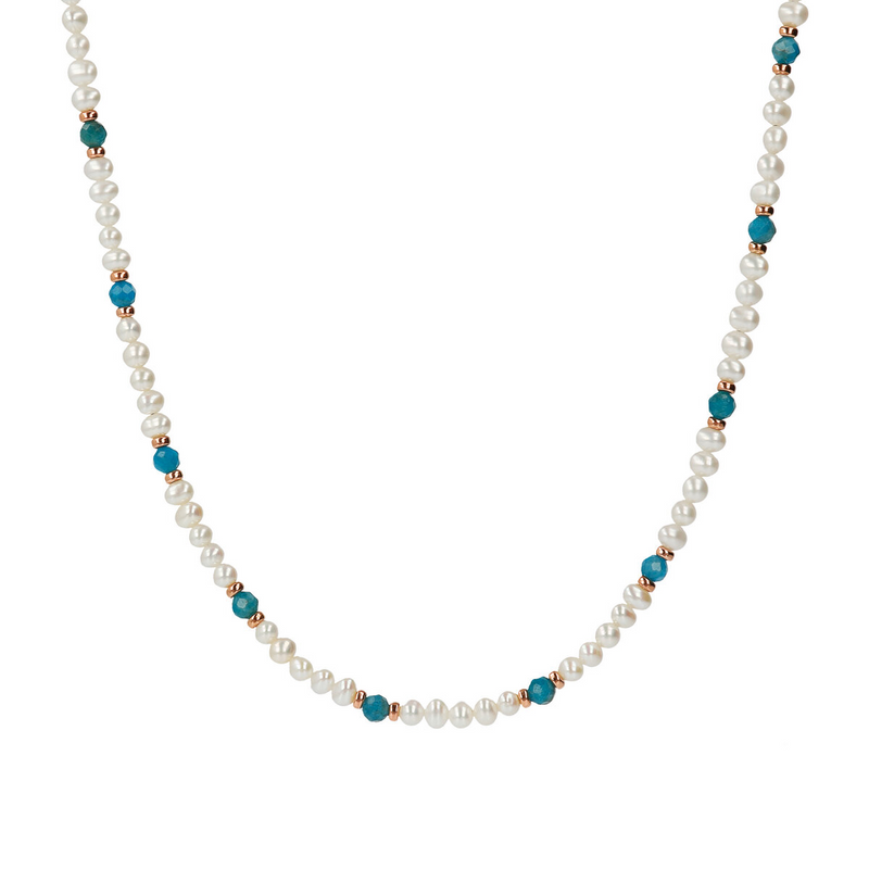 Round Necklace with Natural Stones and Freshwater Pearls Ø 4/5 mm