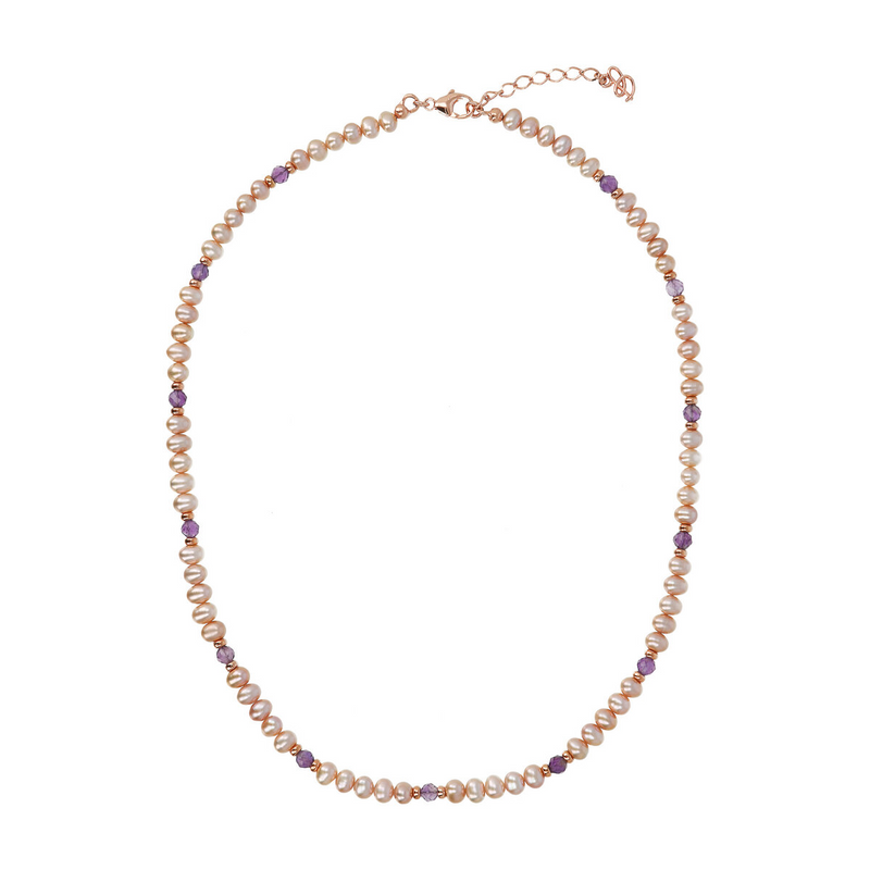 Round Necklace with Natural Stones and Freshwater Pearls Ø 4/5 mm
