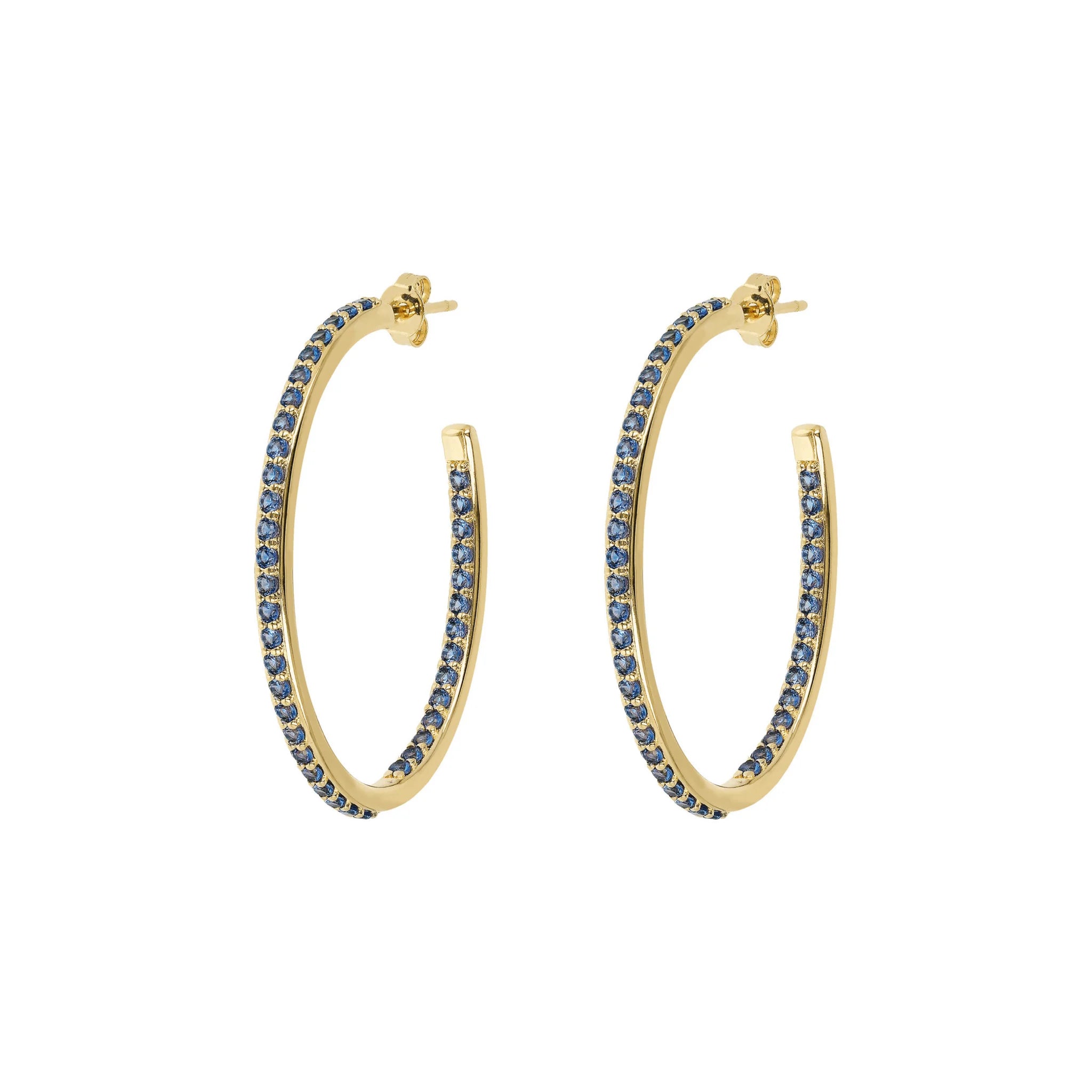 Golden Oval Hoop Earrings with Cubic Zirconia