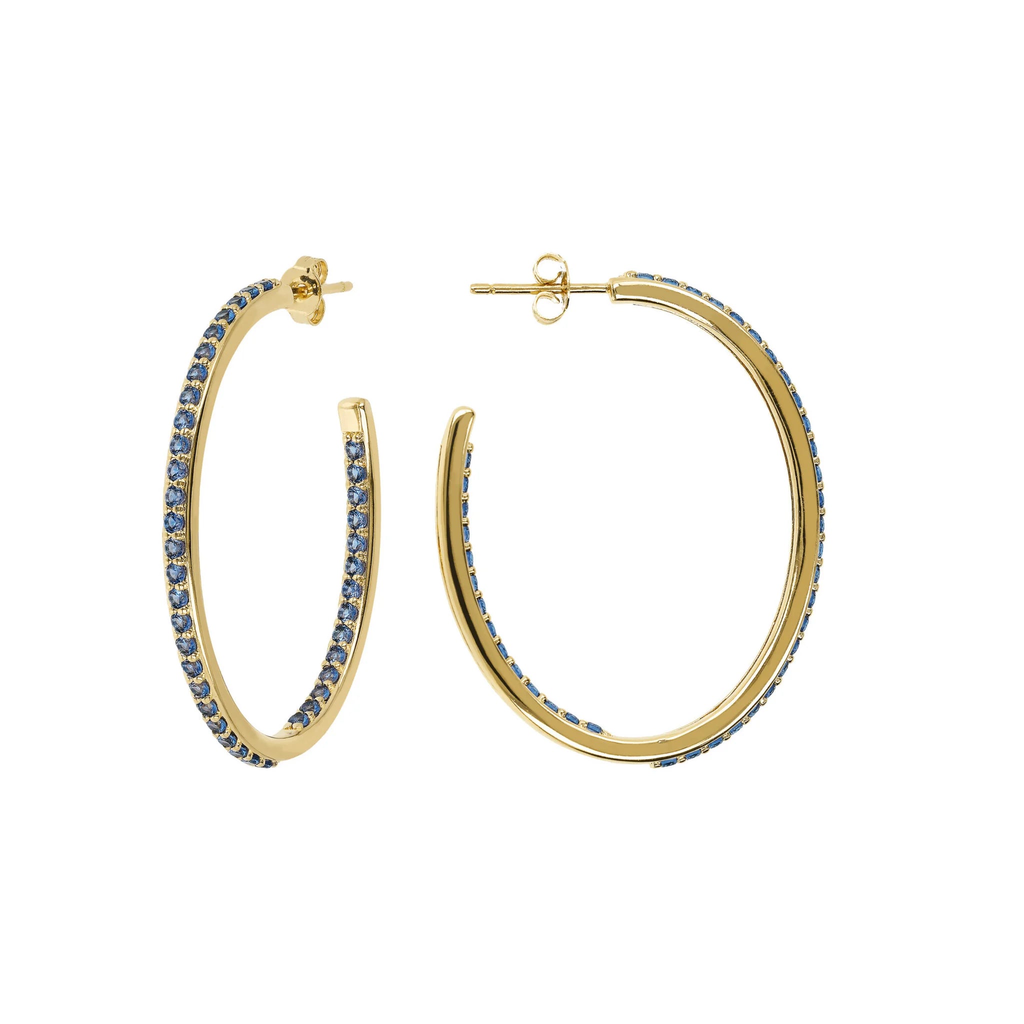 Golden Oval Hoop Earrings with Cubic Zirconia