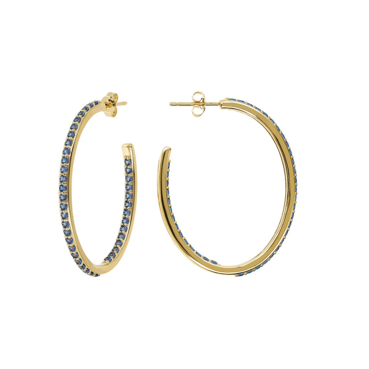 Golden Oval Hoop Earrings with Cubic Zirconia