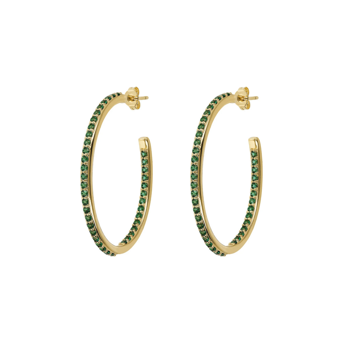 Golden Oval Hoop Earrings with Cubic Zirconia