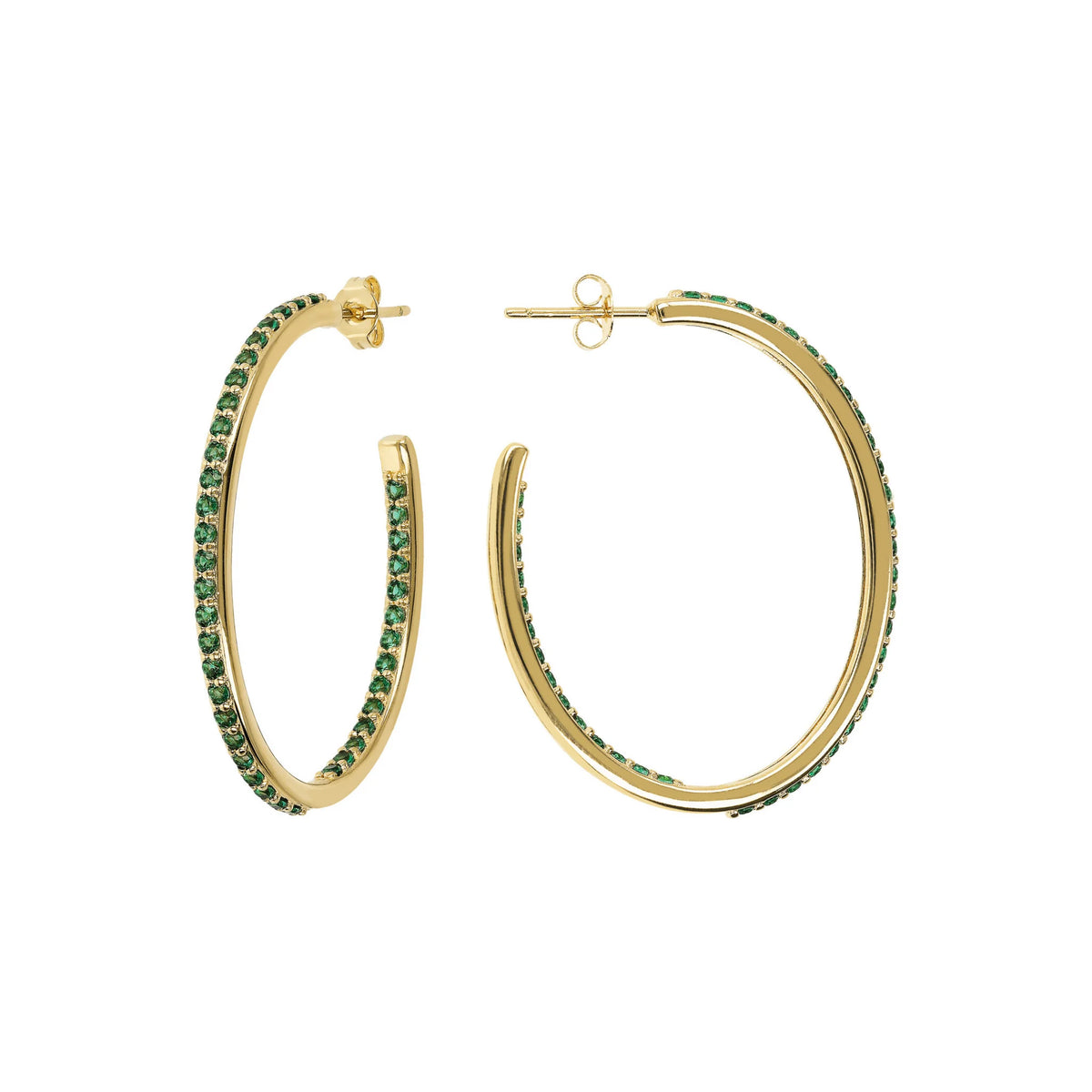 Golden Oval Hoop Earrings with Cubic Zirconia