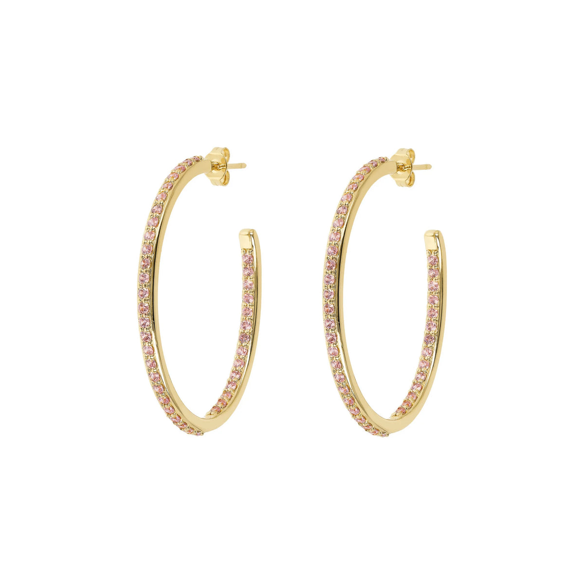 Golden Oval Hoop Earrings with Cubic Zirconia