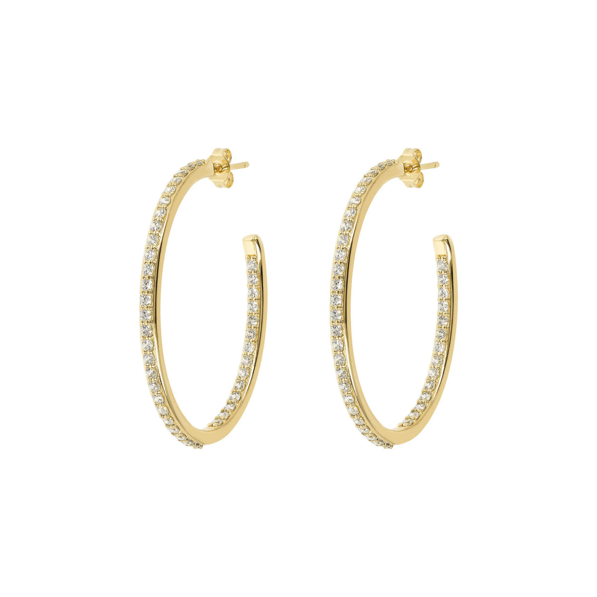Golden Oval Hoop Earrings with Cubic Zirconia