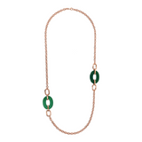 Rolo Chain Necklace with Perforated Links and Oval Green Agate