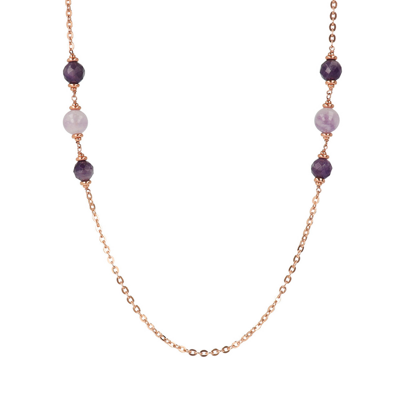 Rolo Chain Necklace with Purple Amethyst Rondelle and Spheres