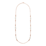 Long Rolo Chain Necklace with Ring Links and White Freshwater Baroque Pearls
