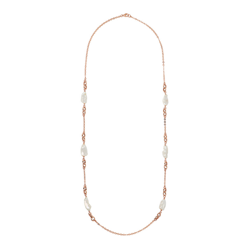Lange Halskette mit weißen Süßwasser-Barockperlen