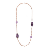 Halskette mit ovalem Quarzit und violettem Amethyst