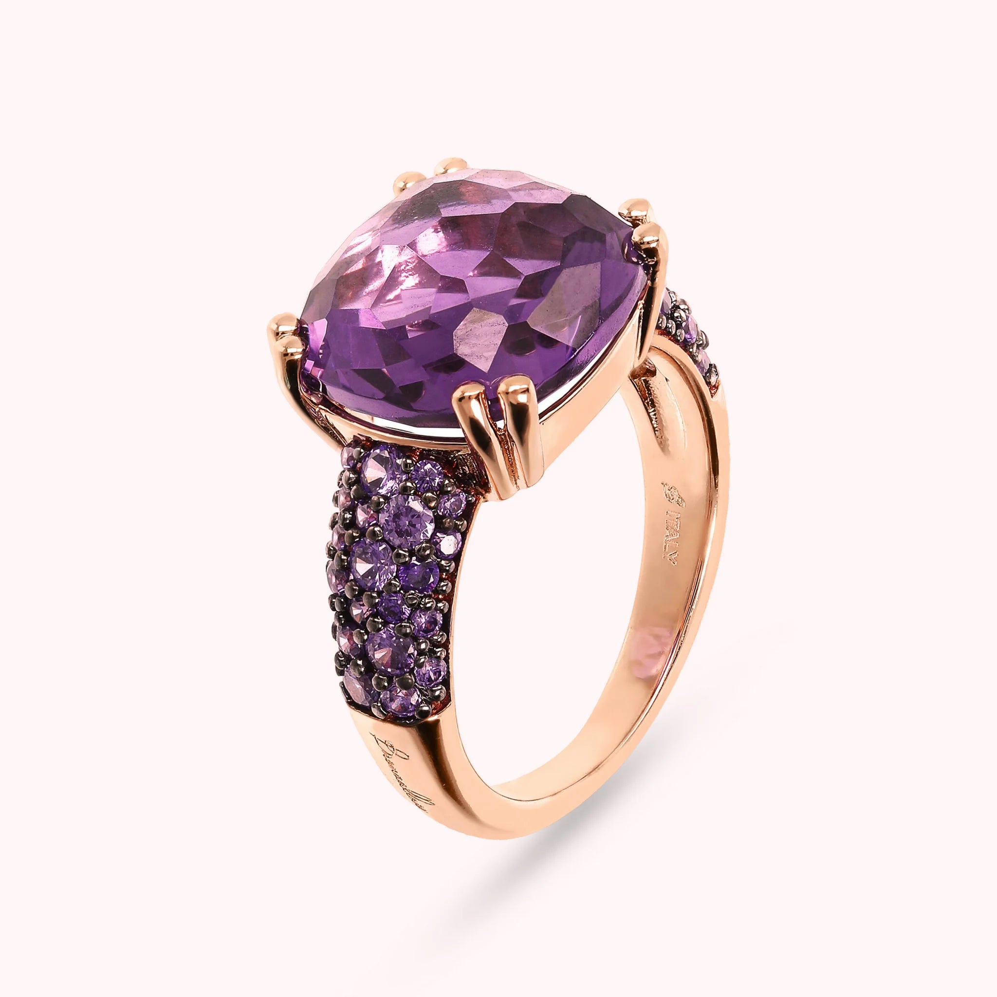 Cocktail Ring with Square Prisma Gem and Pavé