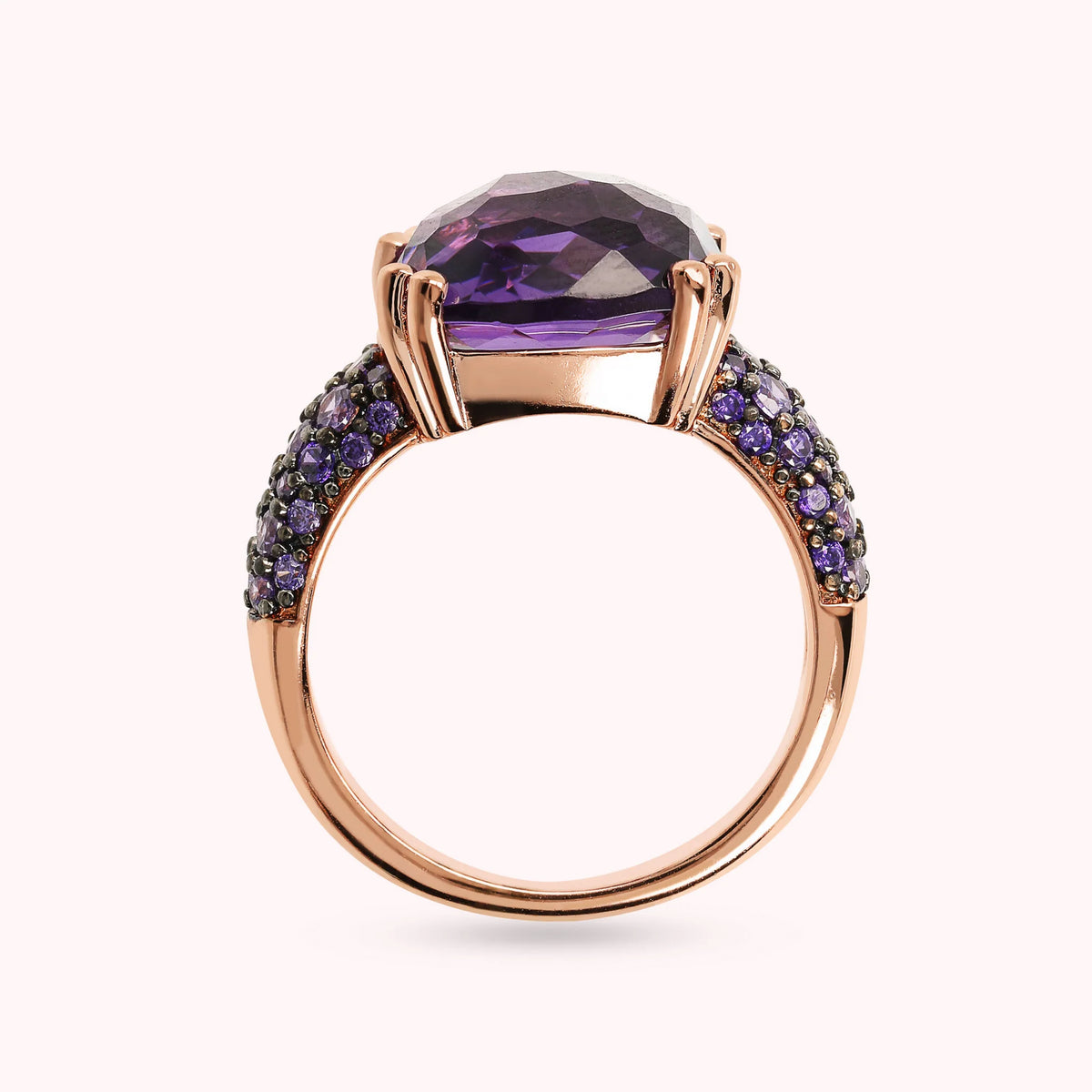 Cocktail Ring with Square Prisma Gem and Pavé
