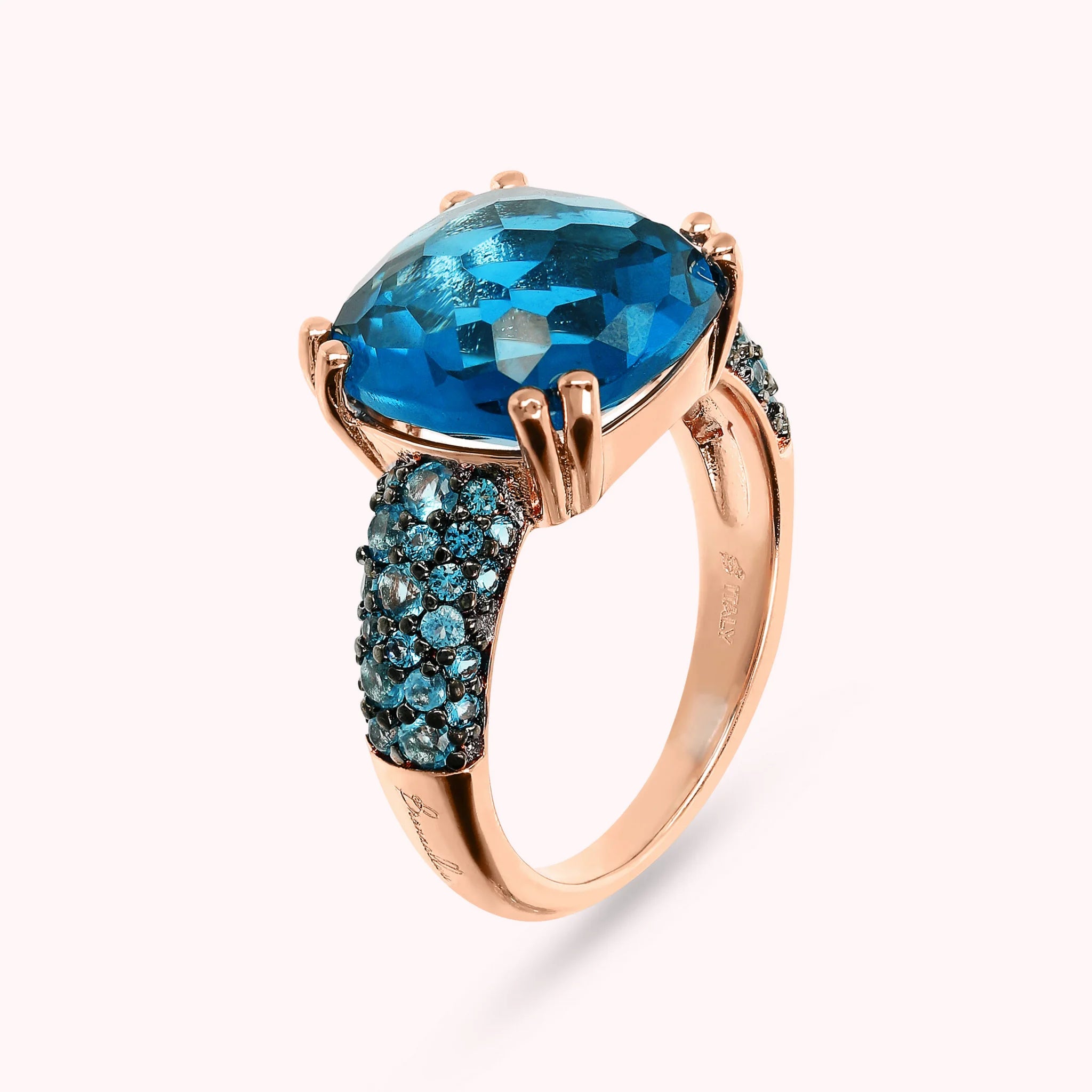 Cocktail Ring with Square Prisma Gem and Pavé