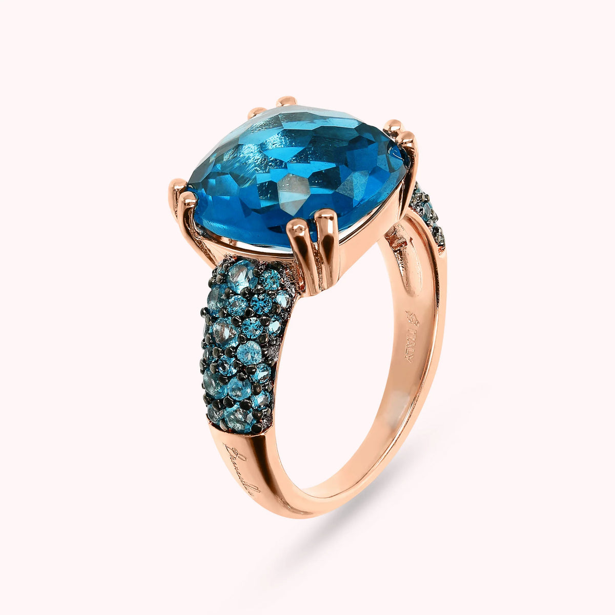 Cocktail Ring with Square Prisma Gem and Pavé