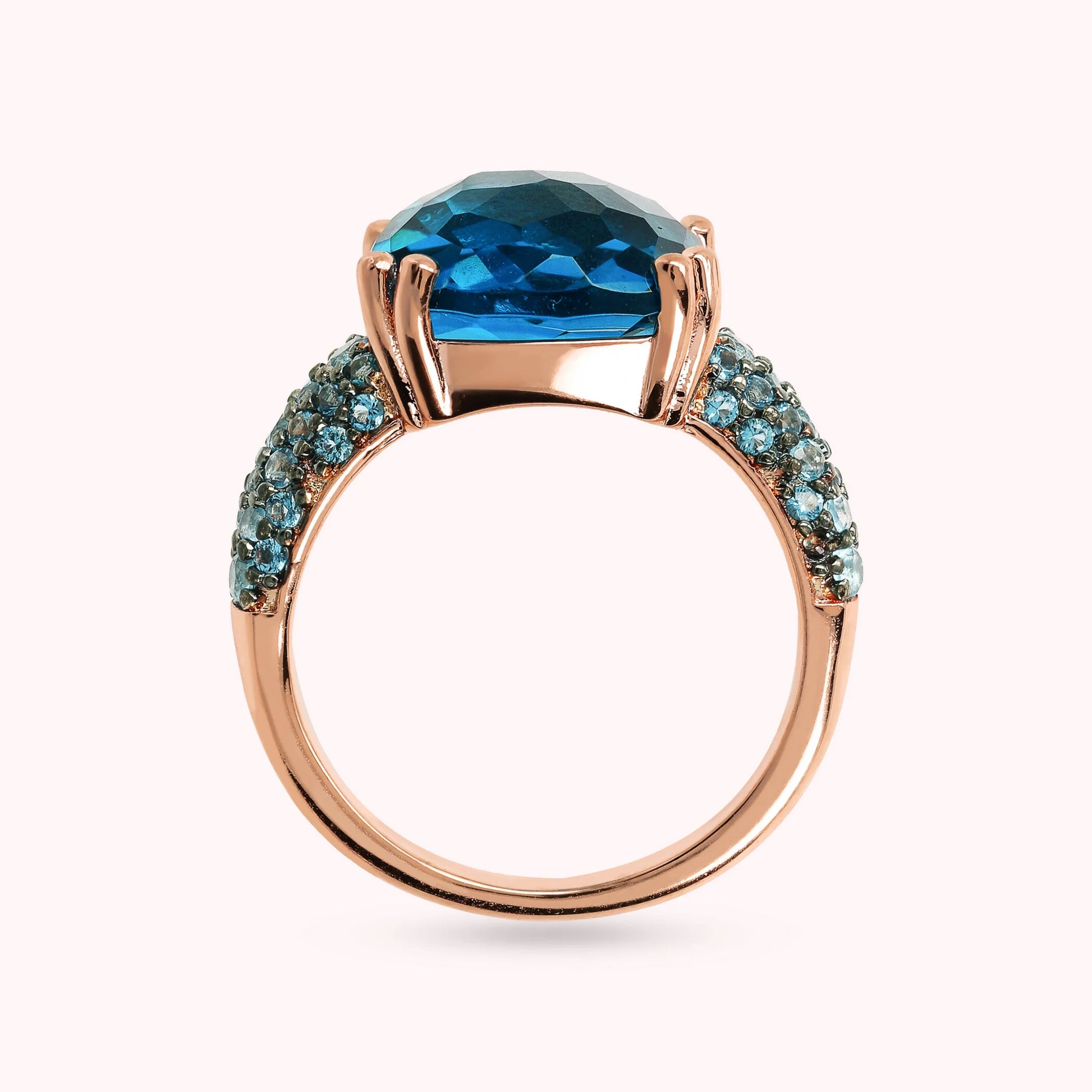 Cocktail Ring with Square Prisma Gem and Pavé