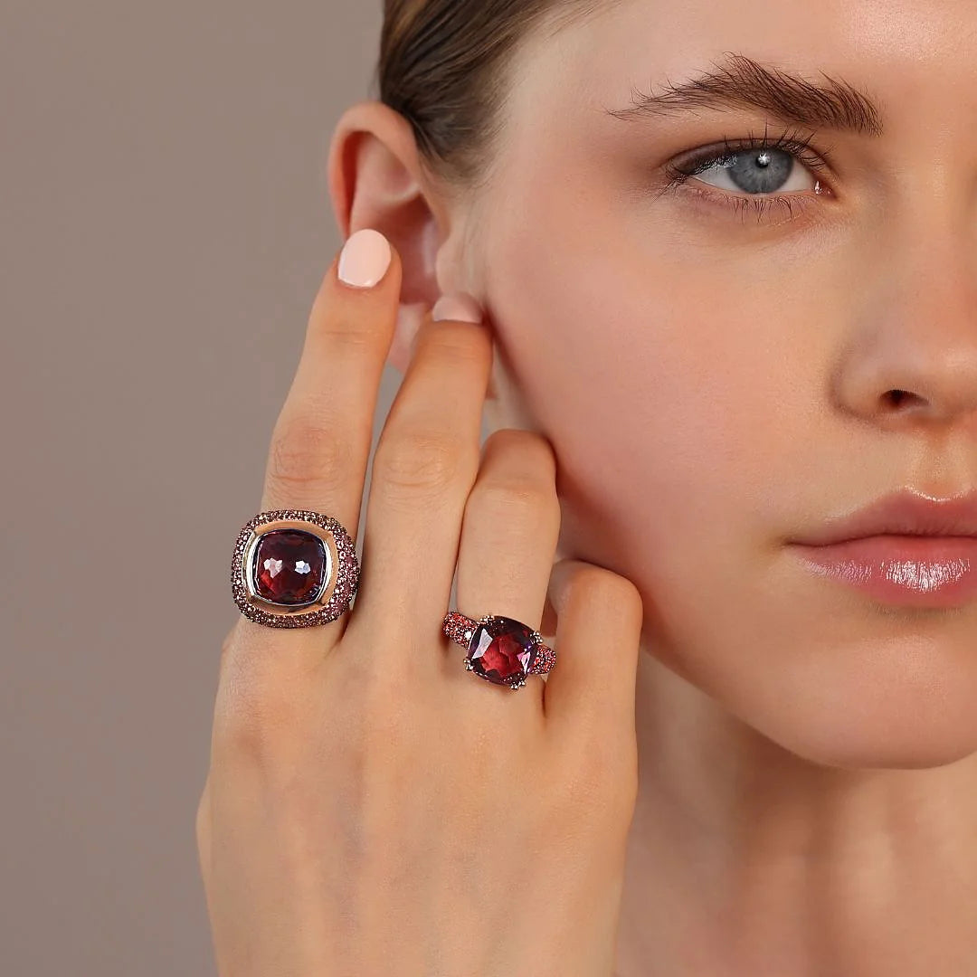 Cocktail Ring with Square Prisma Gem and Pavé