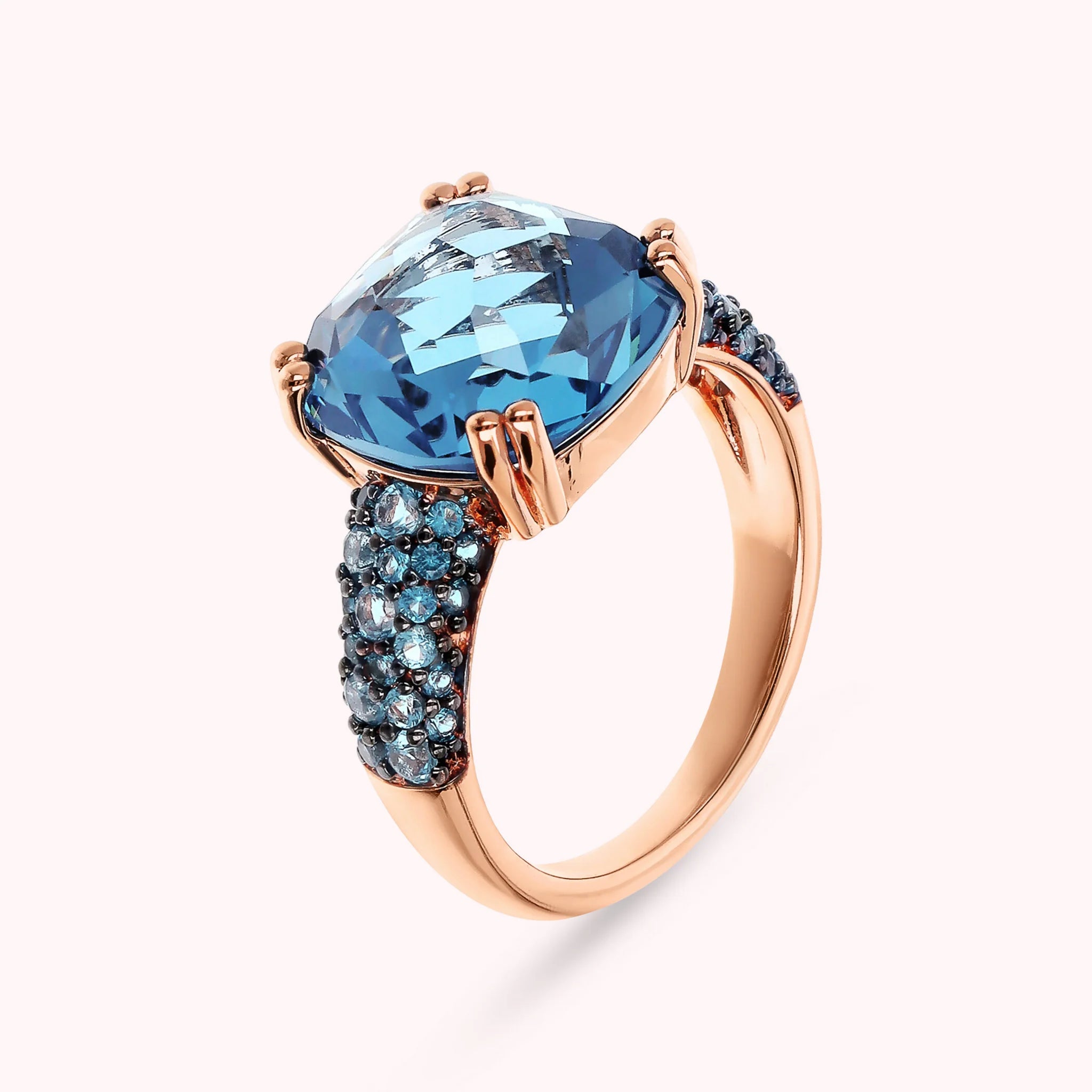 Cocktail Ring with Square Prisma Gem and Pavé