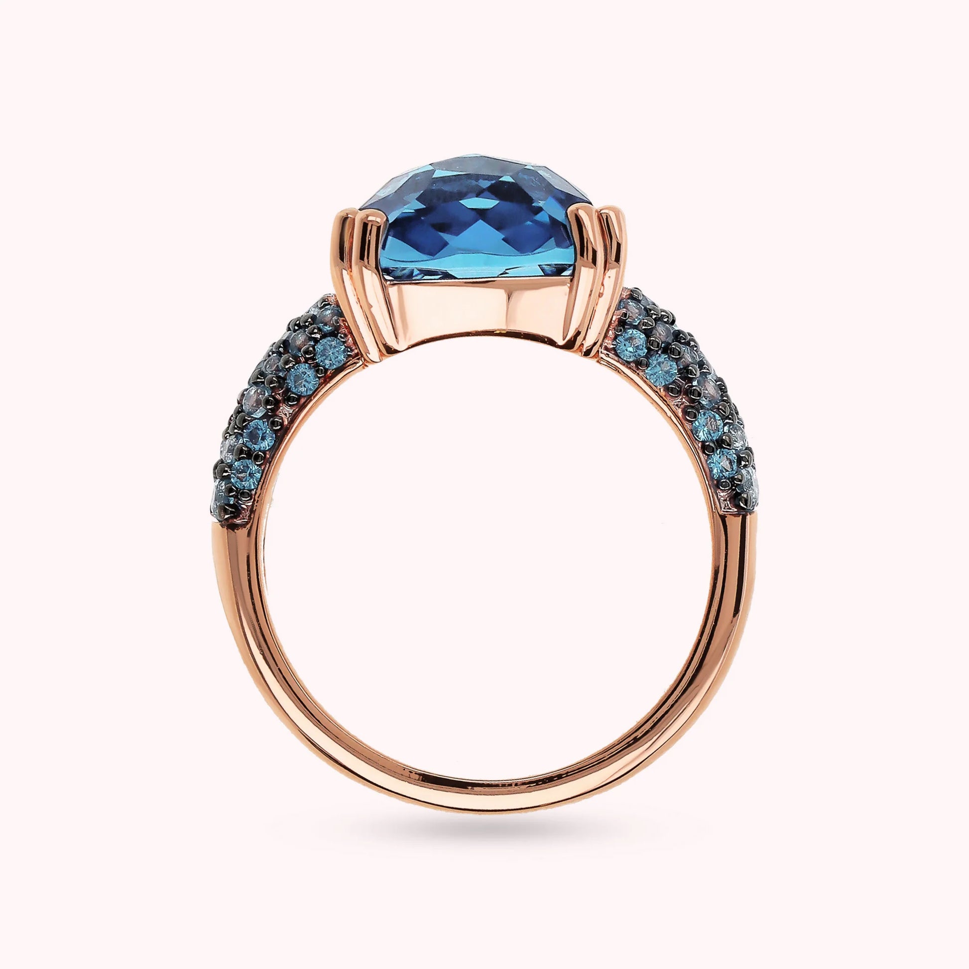 Cocktail Ring with Square Prisma Gem and Pavé