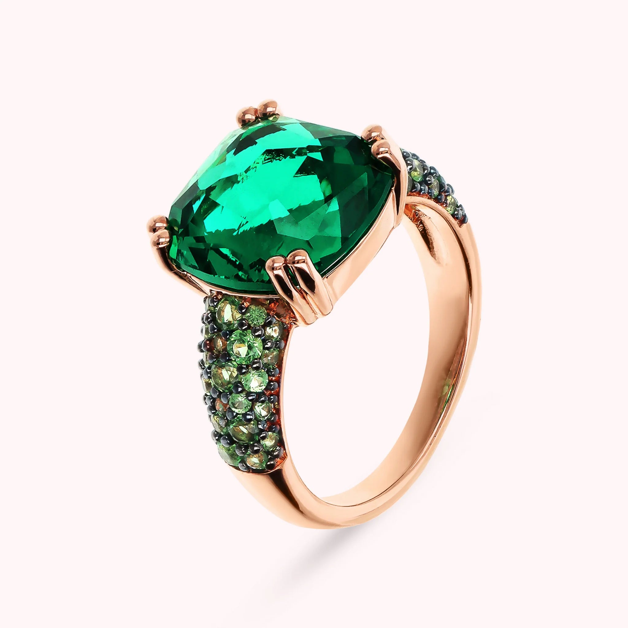 Cocktail Ring with Square Prisma Gem and Pavé