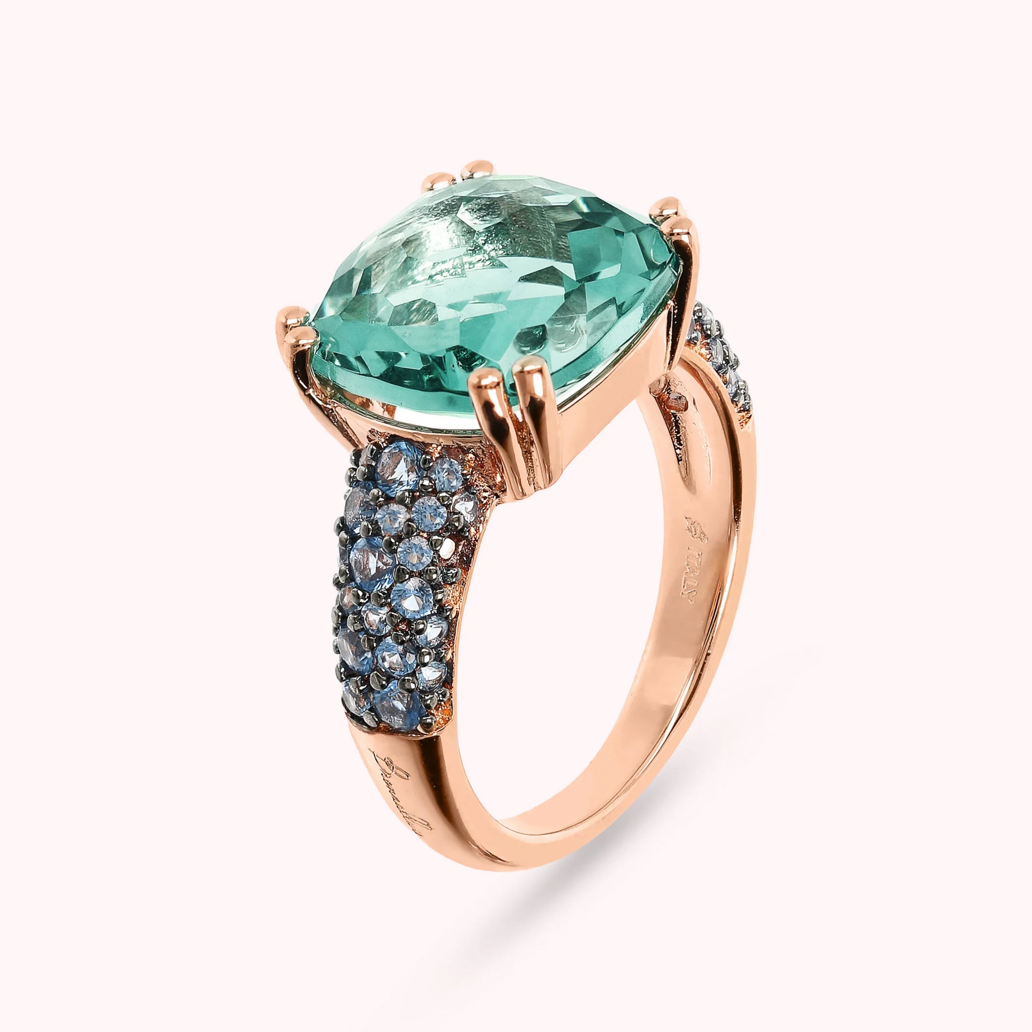Cocktail Ring with Square Prisma Gem and Pavé