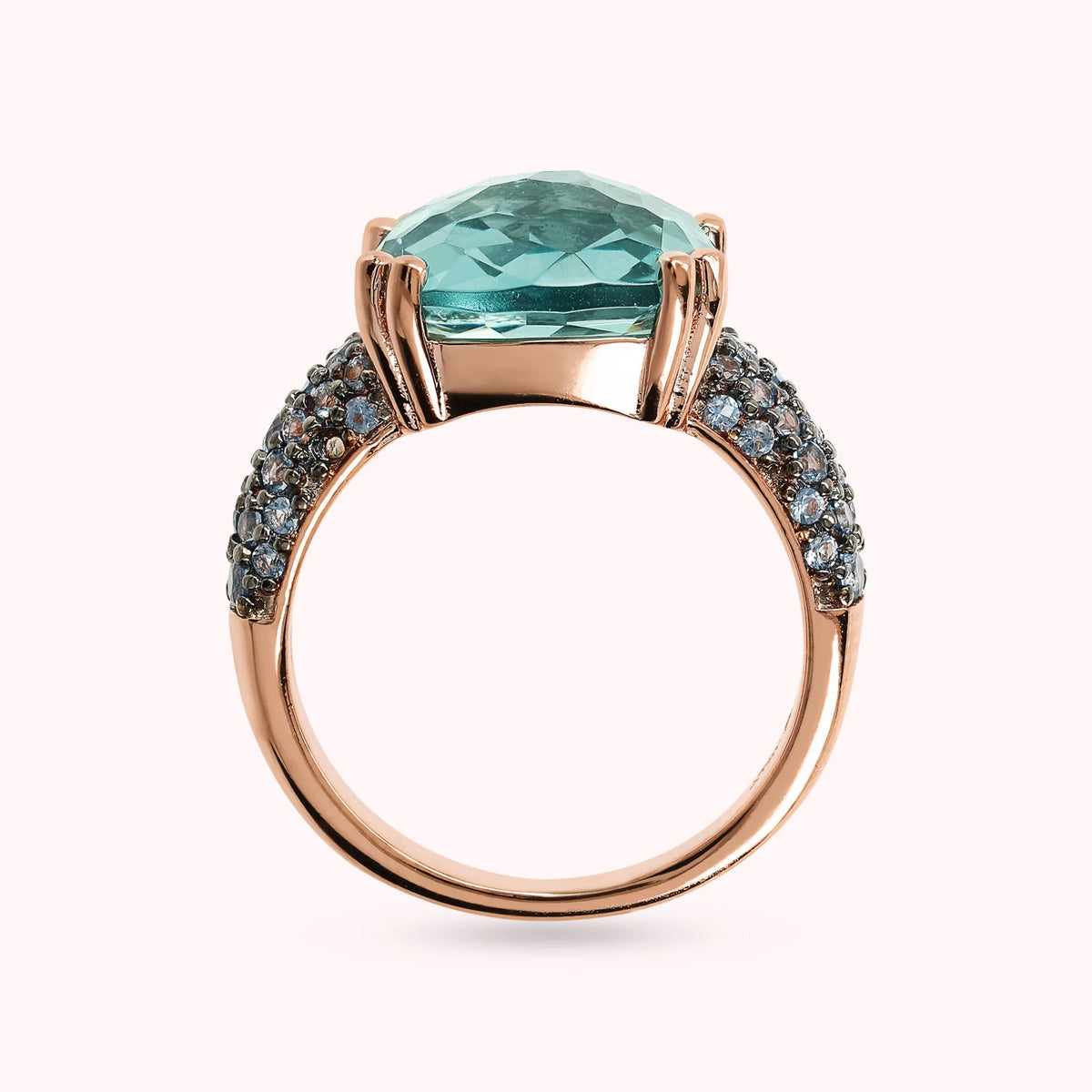 Cocktail Ring with Square Prisma Gem and Pavé