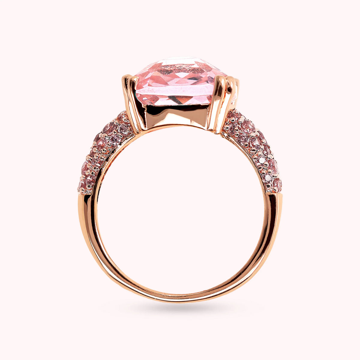 Cocktail Ring with Square Prisma Gem and Pavé