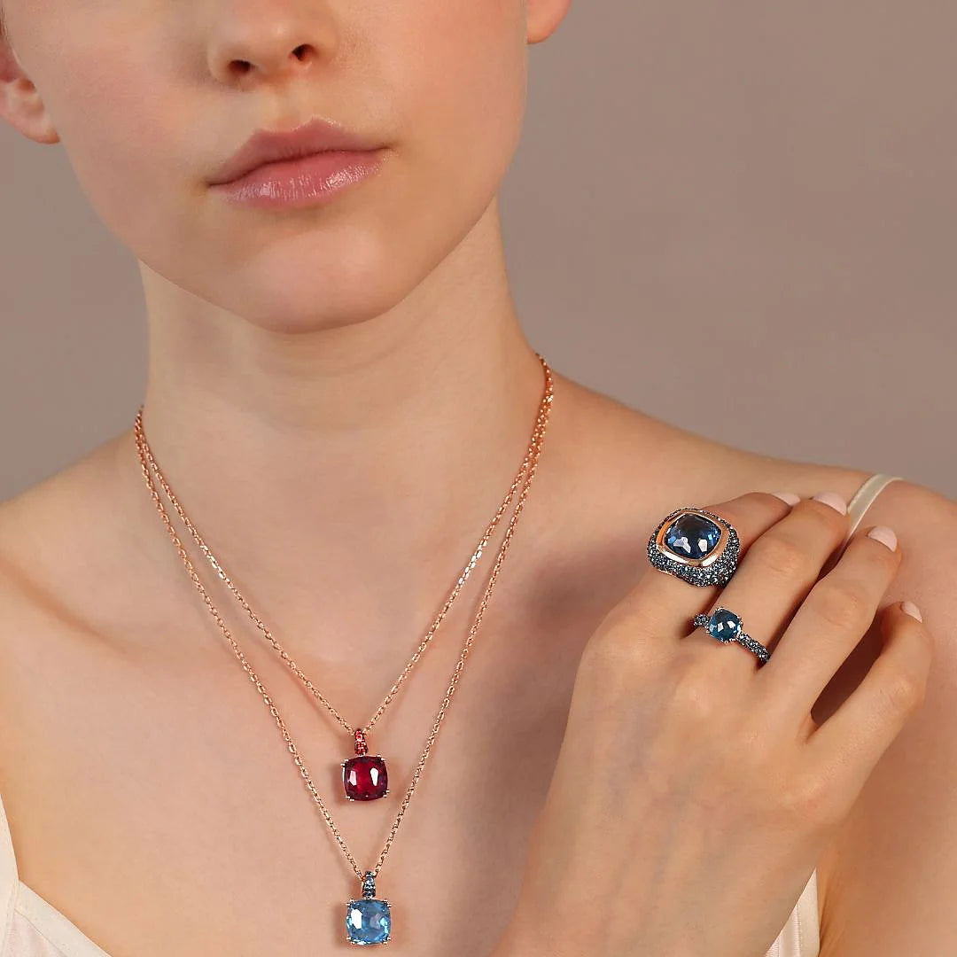 Collier chaîne jaseron avec Prisma Gem carrée et pavé