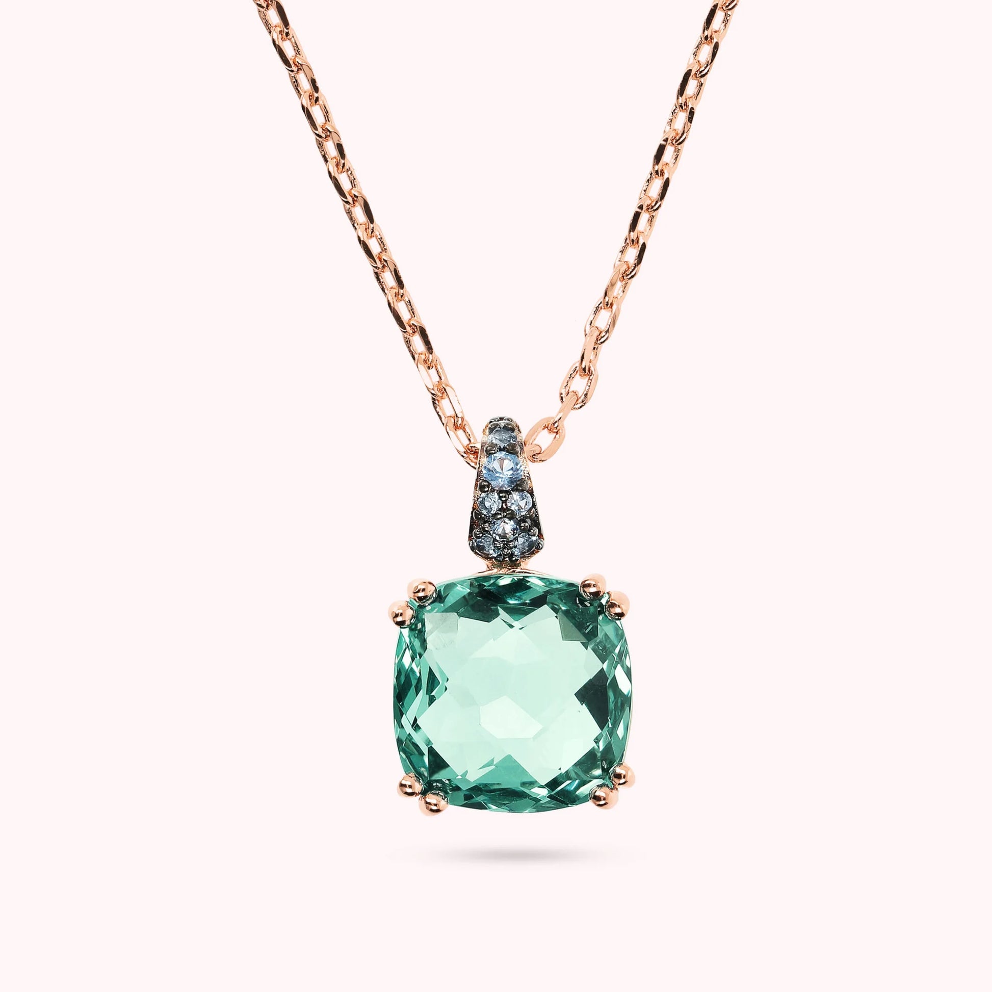 Collana Catena Rolo con Prisma Gem Quadrata e Pavé