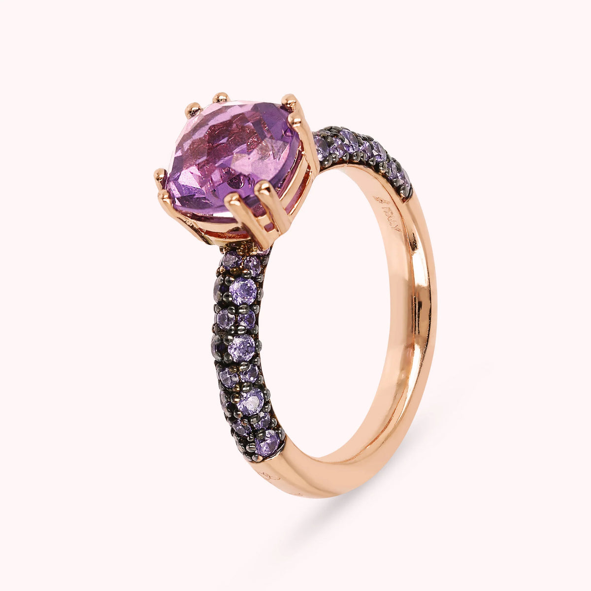 Bague Solitaire avec Pierre Prisma Gem Carrée et Pavé