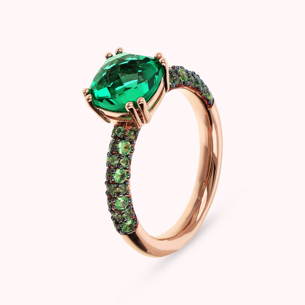 Bague Solitaire avec Pierre Prisma Gem Carrée et Pavé