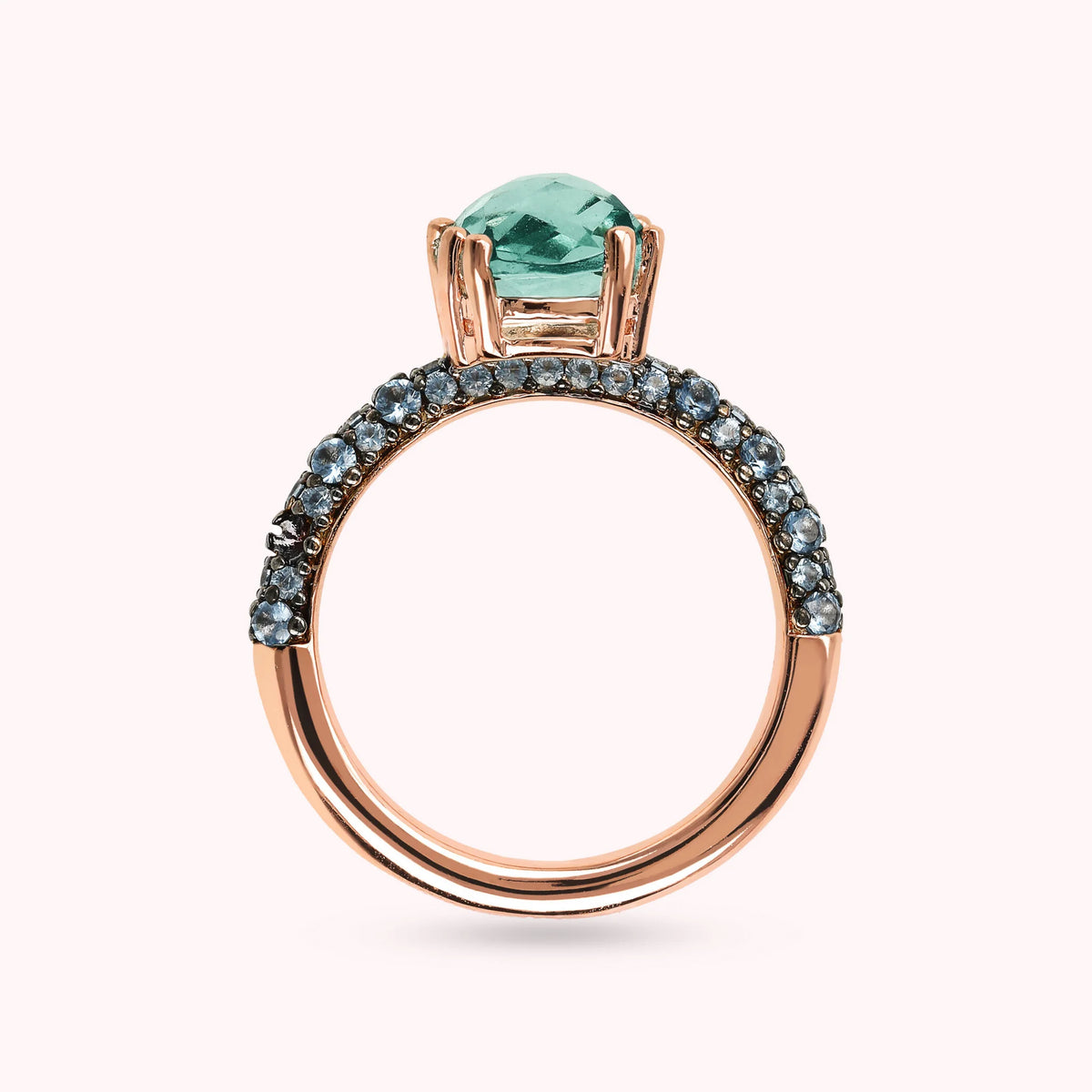 Bague Solitaire avec Pierre Prisma Gem Carrée et Pavé
