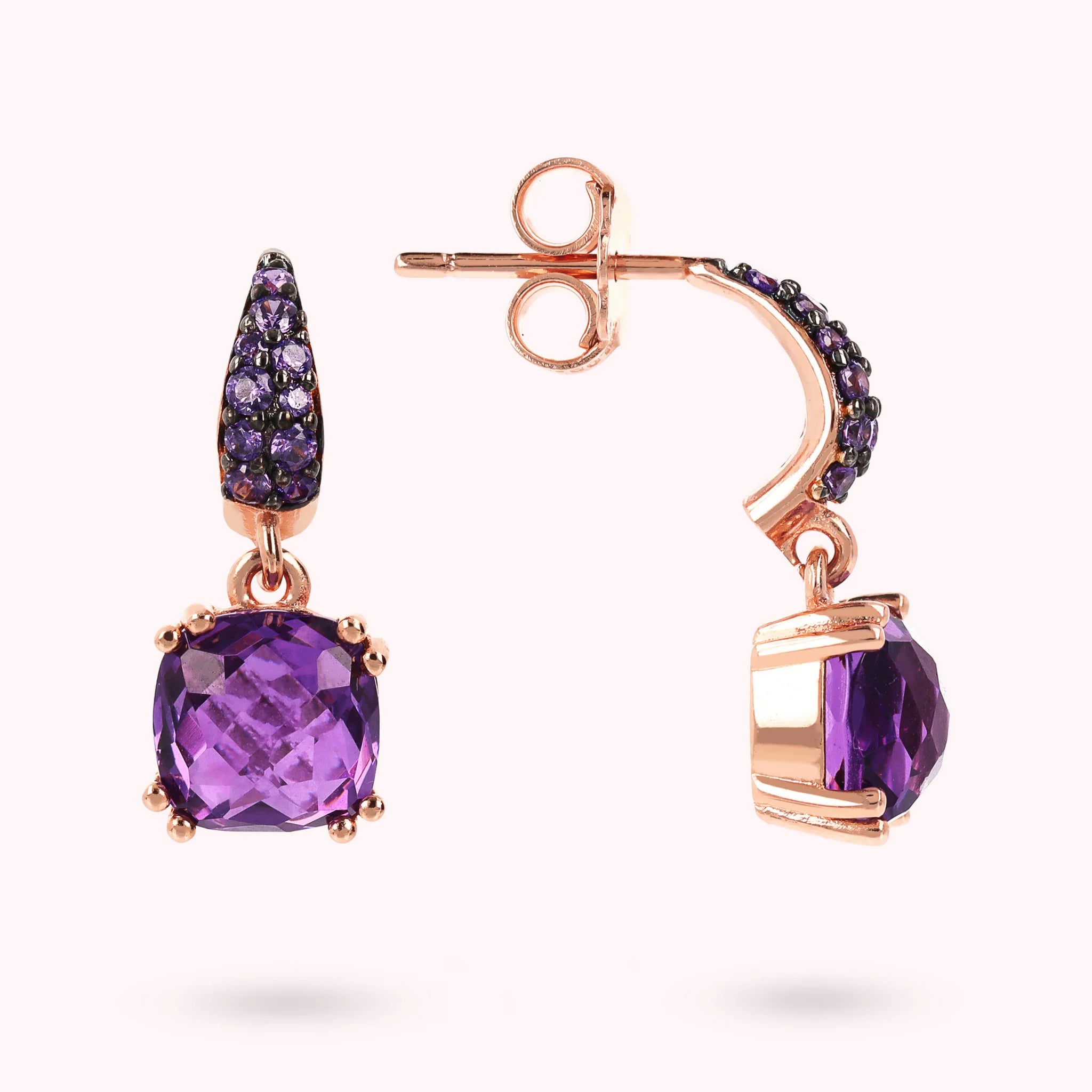 Dangle Earrings with Square Prisma Gem and Pavé