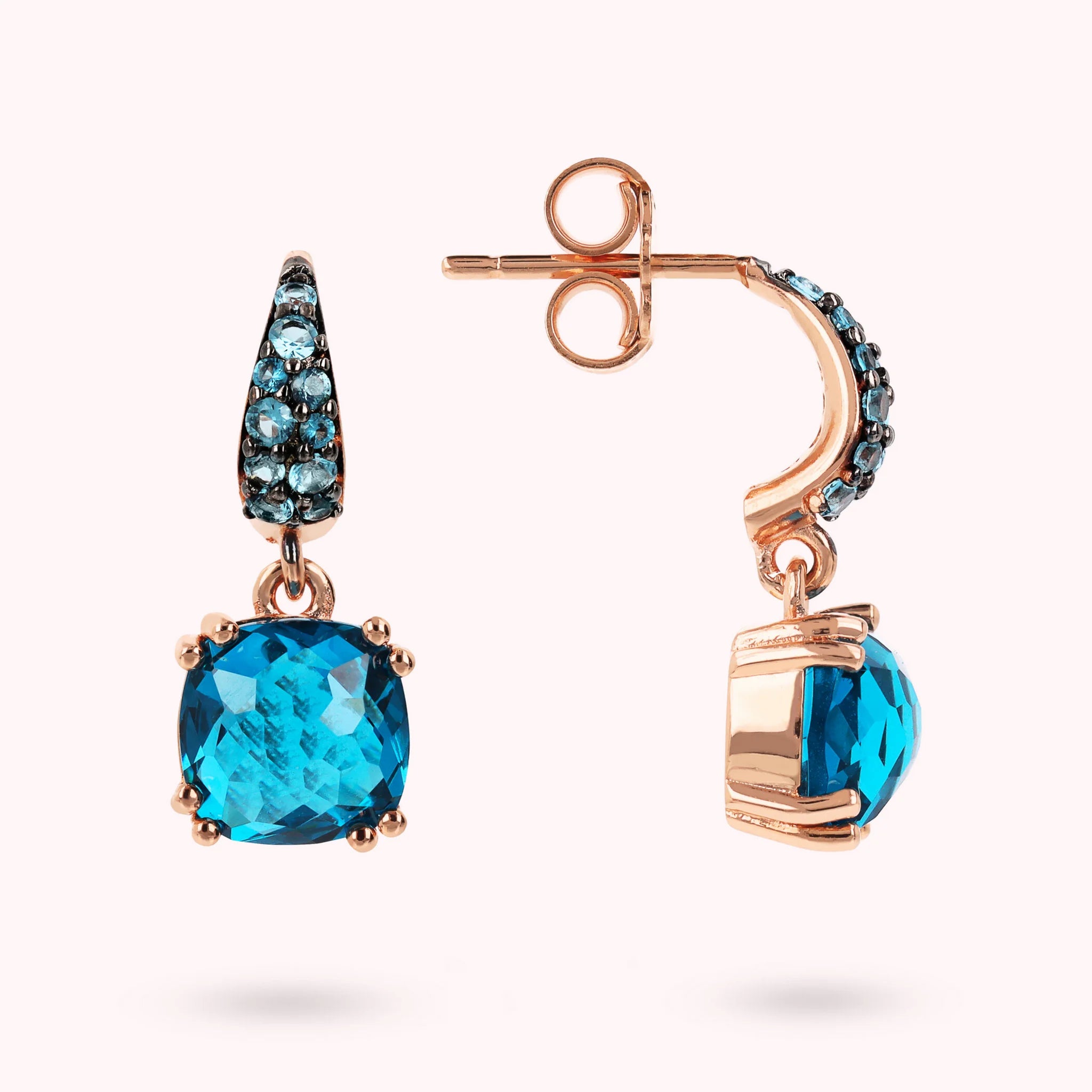 Dangle Earrings with Square Prisma Gem and Pavé